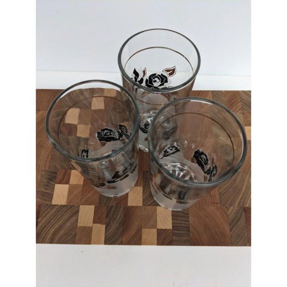 Vintage cocktail glass Black and Gold roses barware, Japanese Glassware set - Picture 6 of 7